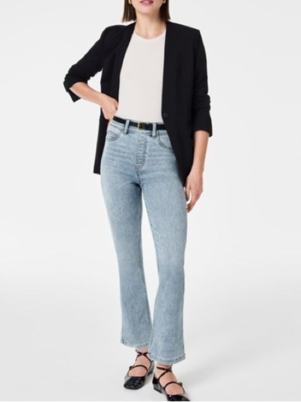 Spanx Pull On Kick Flare Tummy Tamer Denim Light Wash Jeans Shapewear Stretchy M